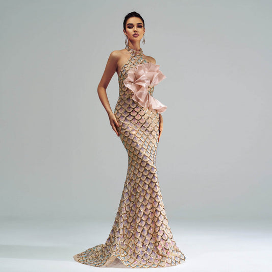 Halter Sequined Mermaid Evening Dress - Velora