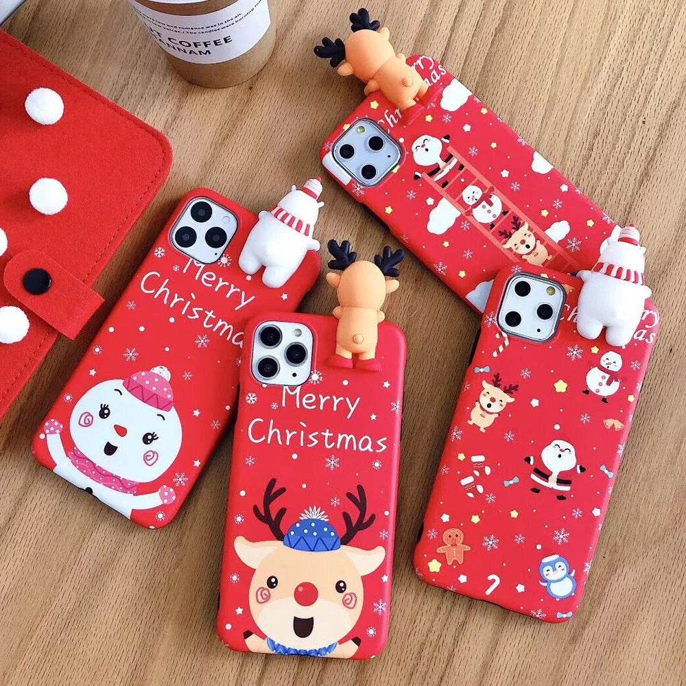 Merry Snowflakes Santa Deer Christmas-themed phone case - Velora