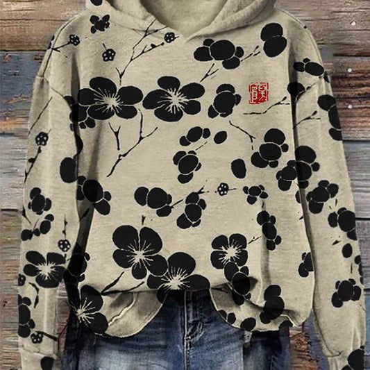 Women Fashion Spring And Autumn Plum Blossom Hooded Super Plus Size Loose-fitting Casual Pullover - Velora