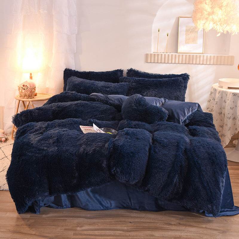 Luxury Thick Fleece Duvet Cover Queen King Winter Warm Bed Quilt Cover Pillowcase Fluffy Plush Shaggy Bedclothes Bedding Set Winter Body Keep Warm - Velora