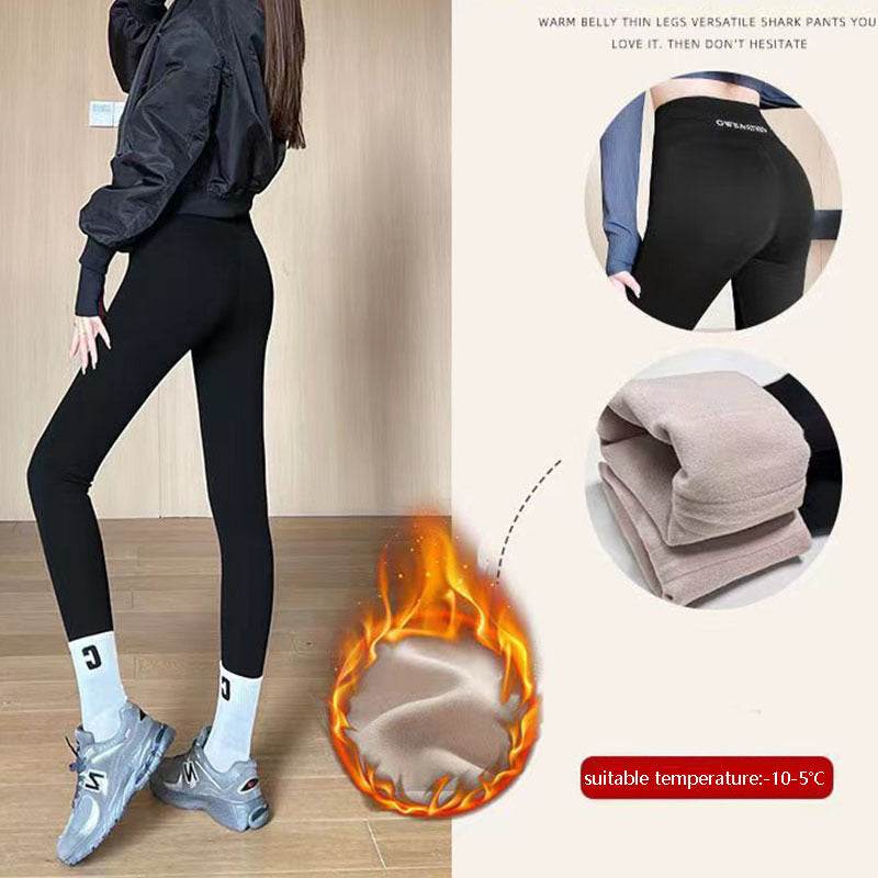 Fleece Thickened Leggings Winter -20 To 5 Shark Pants For Women High Waist Tight Skinny Tummy Control Buttocks Slimming Yoga Pants - Velora