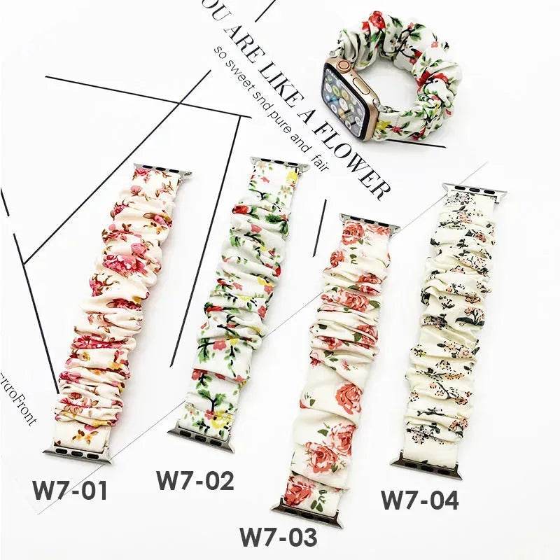 Women Replaceable Sew Floral Elastic Hair Band Strap Wristband for iwatch - Velora
