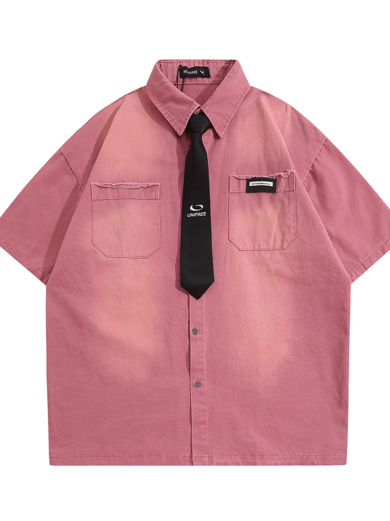 Men's Short Sleeve Denim Shirt with Tie Detail - Velora