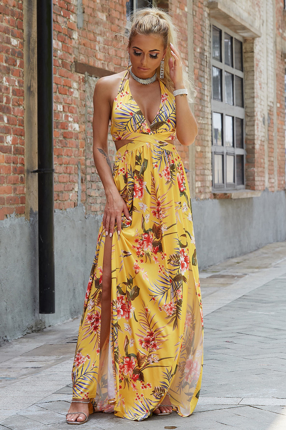 Halter Neck Split Dress - Velora