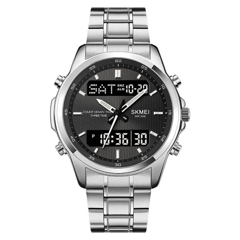 Multifunctional Men's Steel Strap Watch Double Display Sports - Velora