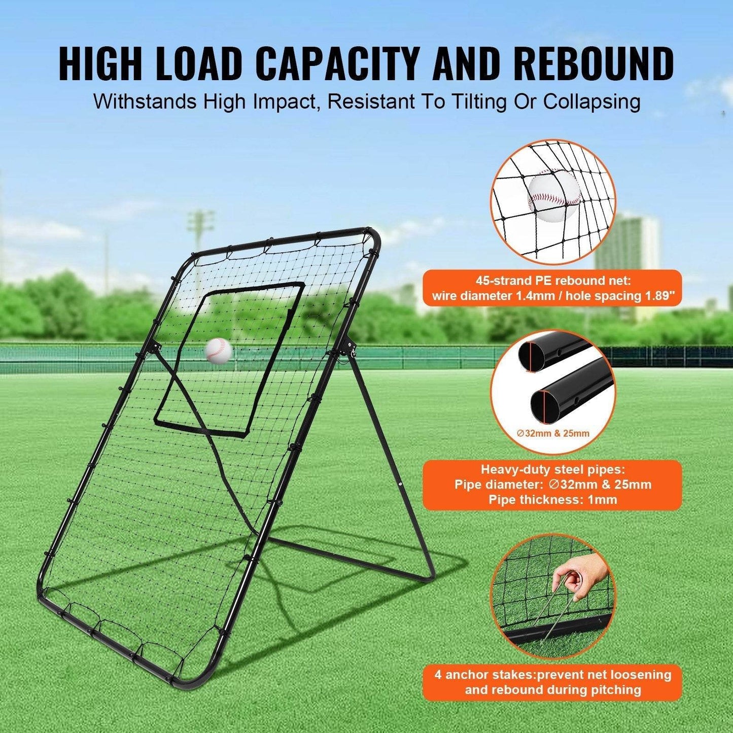 Baseball And Softball Rebounder Net 4x6 Ft PitchBack Adjustable Angles - Velora