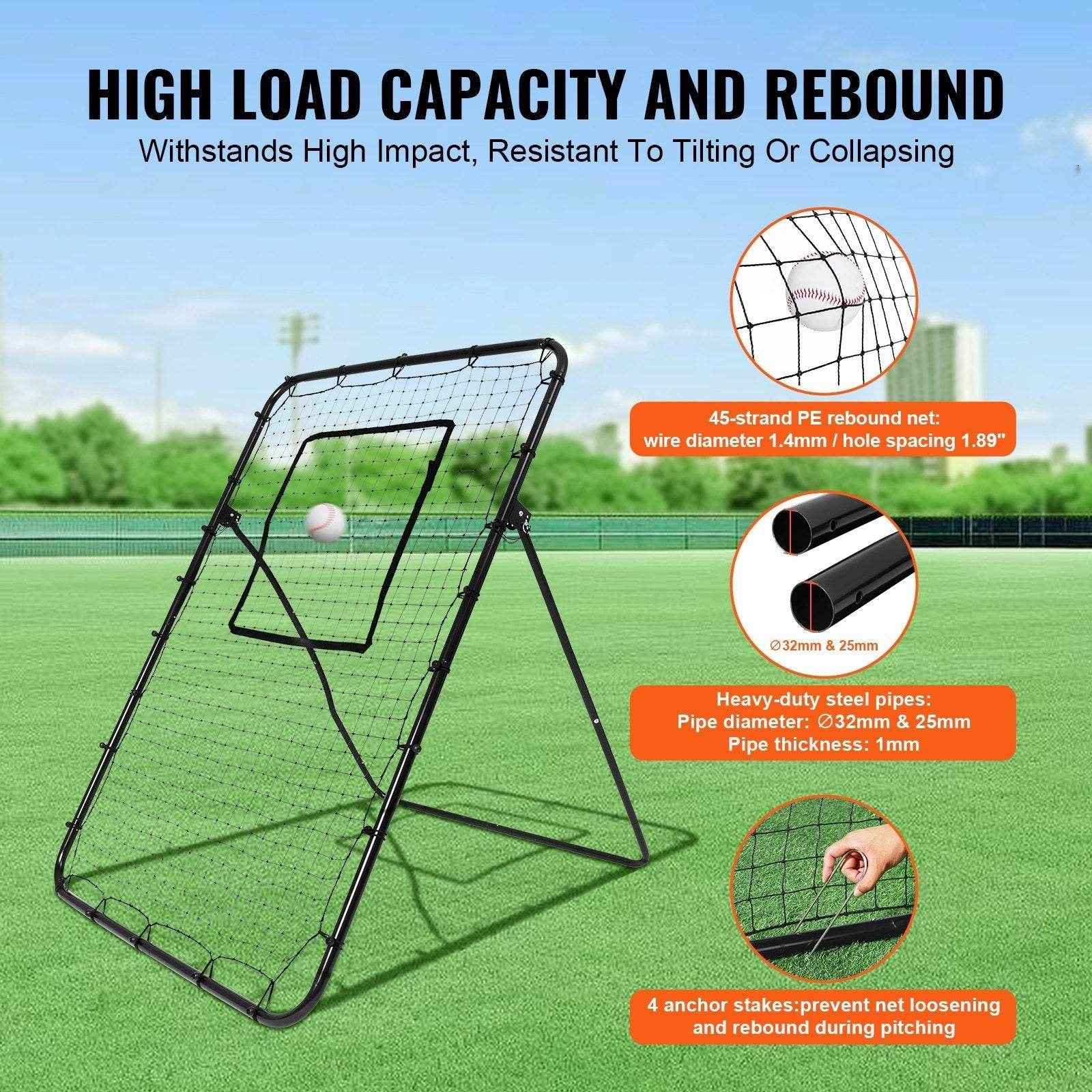 Baseball And Softball Rebounder Net 4x6 Ft PitchBack Adjustable Angles - Velora