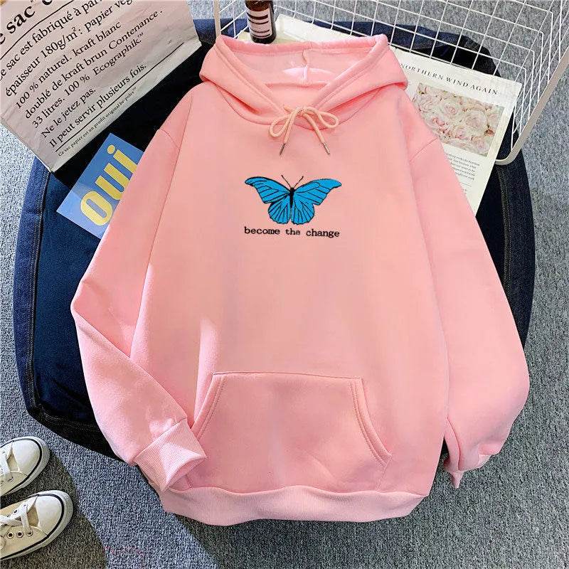Women Single Butterfly Autumn And Winter Loose Hoodie Pullover sweatshirt - Velora