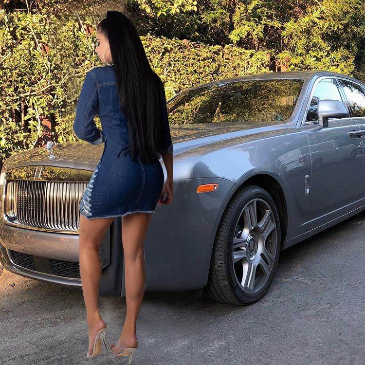 Chic Fashion Fitted Ripped Long Sleeve Jeans Denim hip dress - Velora