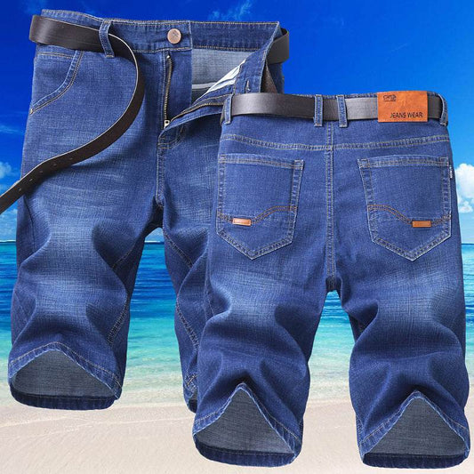 Jeans Shorts Men Elastic Straight Denim Mid Waist Loose Shorts - Velora