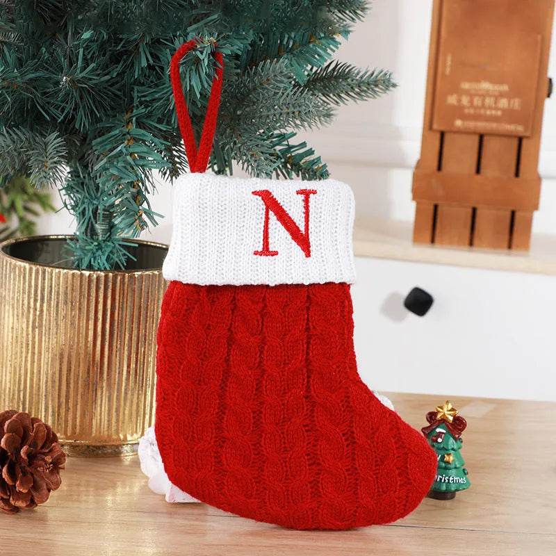 Cute Letters Christmas Stockings Decorative Creative Tree Pendant Wool Knitted Socks - Velora