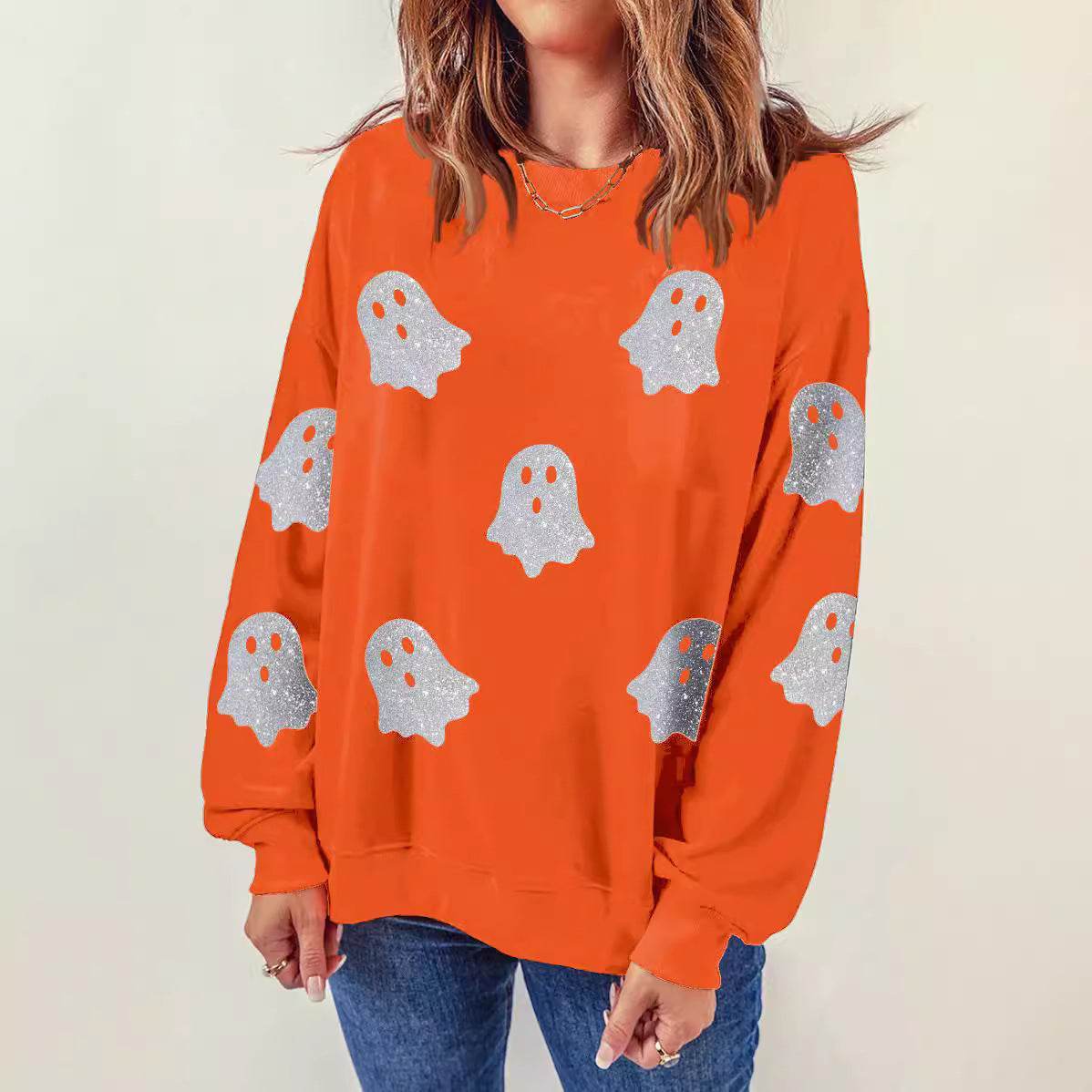 Halloween Ghost Top Loose Casual Pullover - Velora