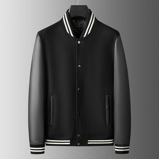Men's Fashion Casual Wool Sheepskin Stitching Leather Coat - Velora