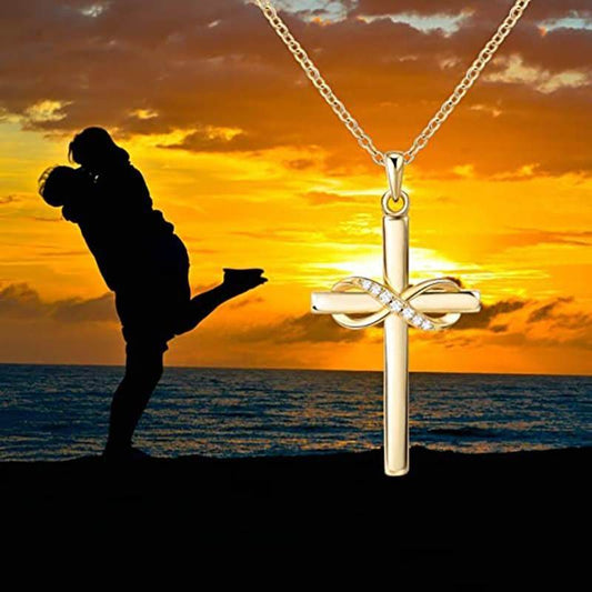 Cross With Infinity Sign Pendant Necklace For Women Simple Stylish Gold Color Neck Accessories Temperament Lady Jewelry Fashion Jewelry Valentine's Day Gifts - Velora