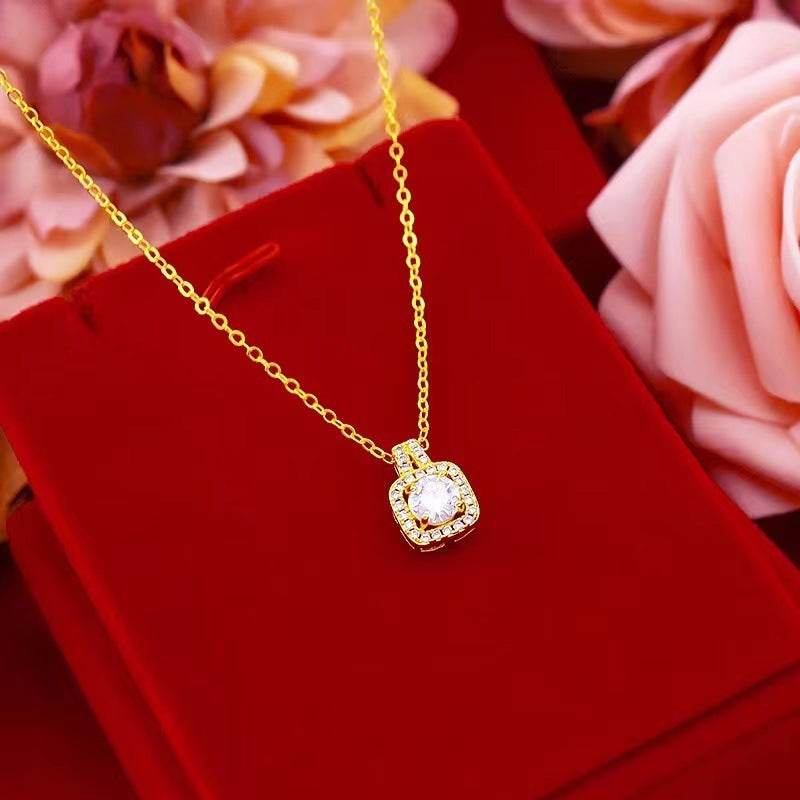 Fashion Jewelry Set Zircon Gem Pendant Chain Choker Necklace For Women Gold Color Stud Earring Statement Wedding Ring - Velora