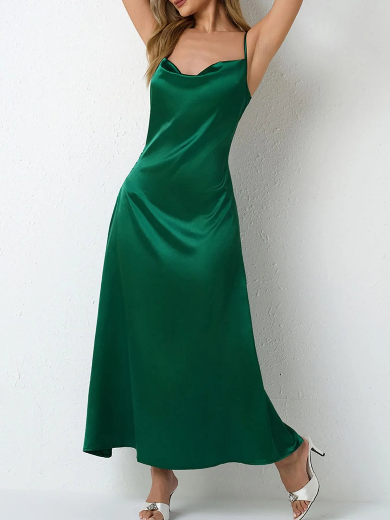 Satin Cowl Neck Cami Dress - Velora