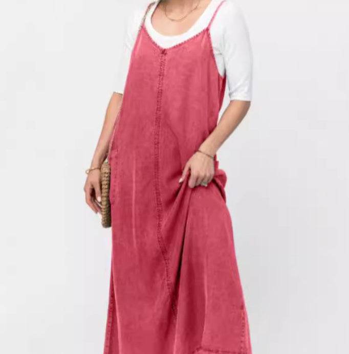 New Suspender Leisure Denim mum loose long Dress - Velora