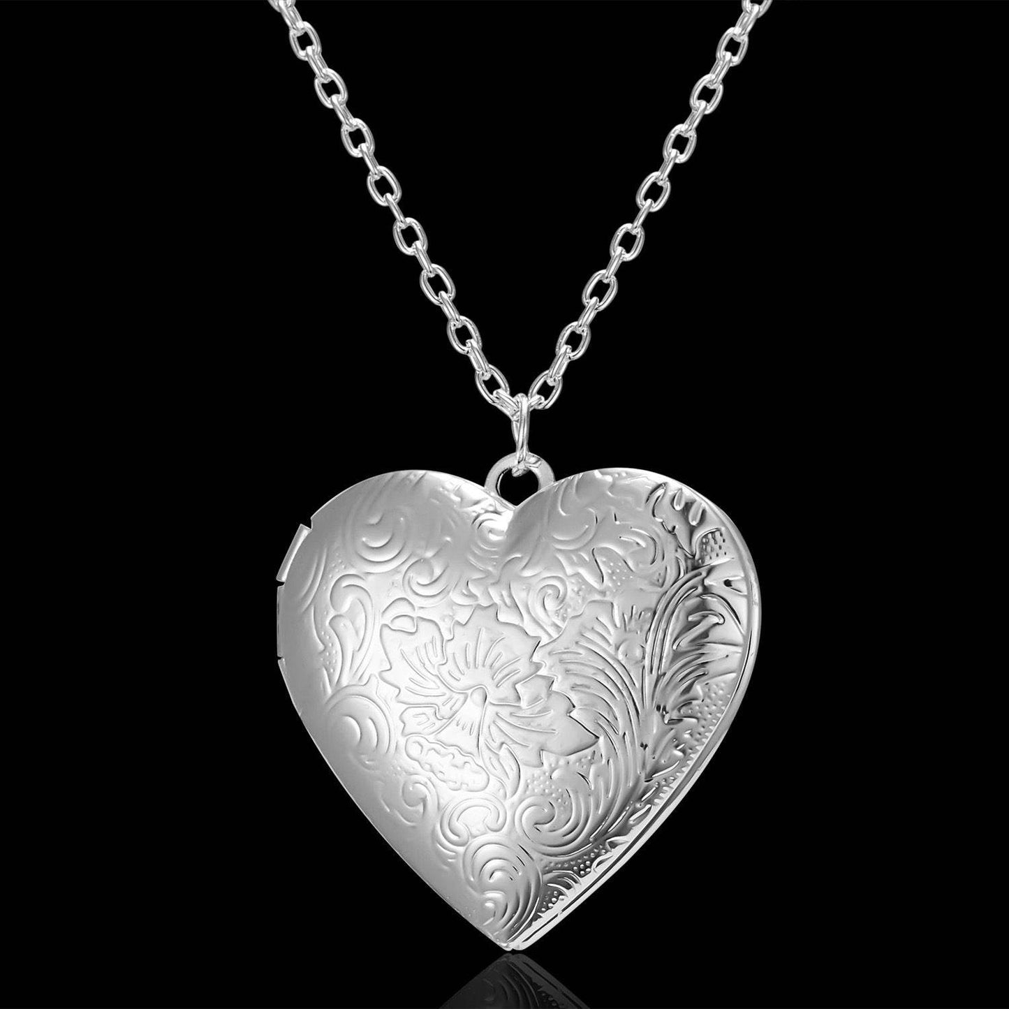 Carved Design Love Necklace Personalized Heart-shaped Photo Frame Pendant Necklace For Women Family Jewelry For Valentine's Day - Velora