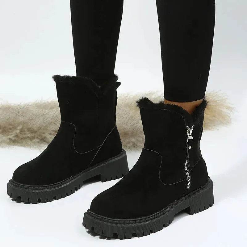 Thick Plush Snow Boots Women Faux Suede Non-slip Winter Shoes - Velora