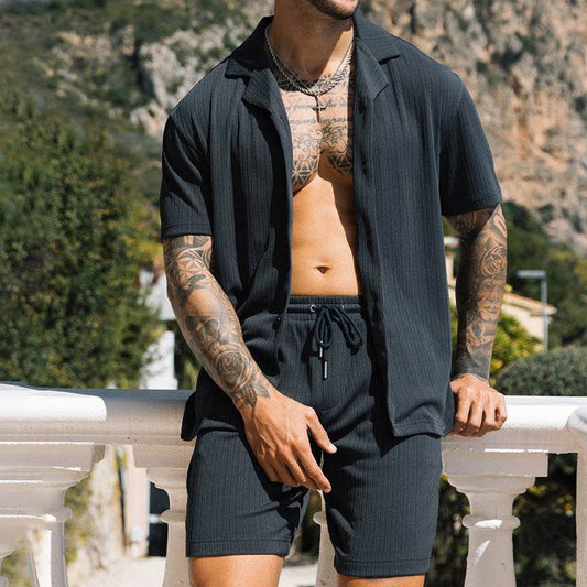 Men's Two Piece Set Short Sleeve Lapel Button Shirts And Shorts Beach Style Suits Men Summer Fashion Clothing Streetwear - Velora
