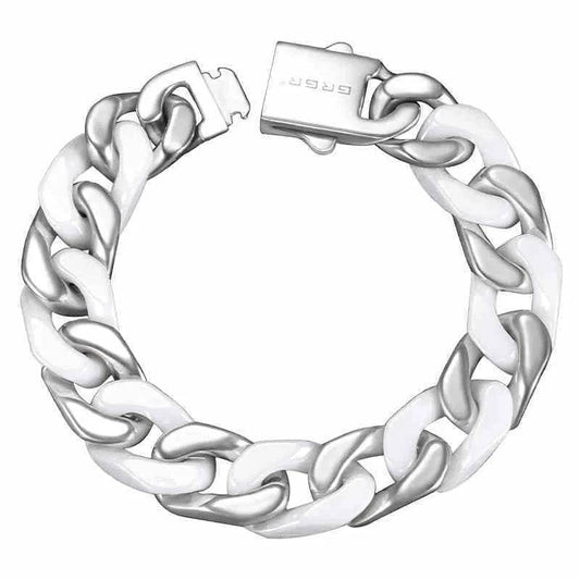 Spliced White Ceramic Cuban Link Chain Bracelet - Velora