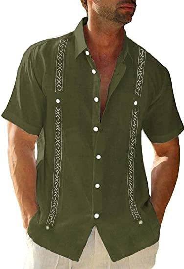 Men's Casual Guayabera Cuban Shirt Outdoor Casual Short Sleeve Printed Clothing Sports Fashion Streetwear Designer - Velora