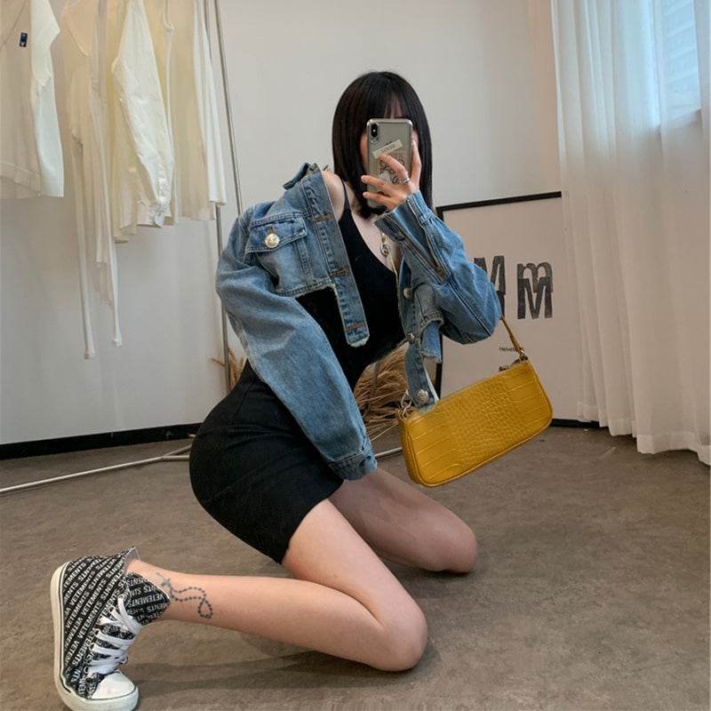Light Blue crop Denim Jacket For Women - Velora