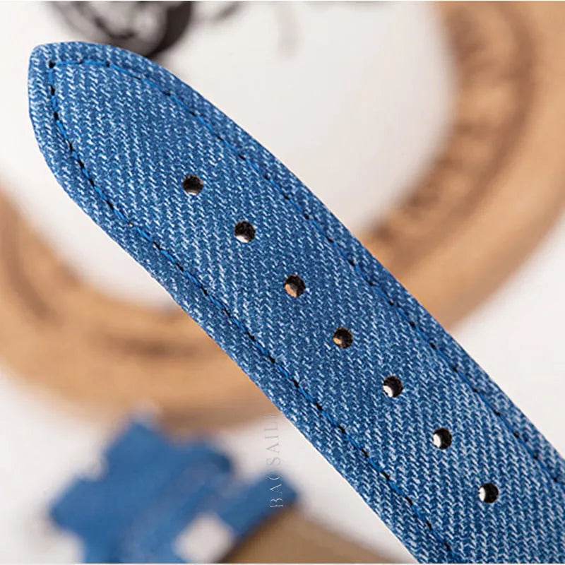 Steed Large Dial Men's Denim Strap Watch - Velora