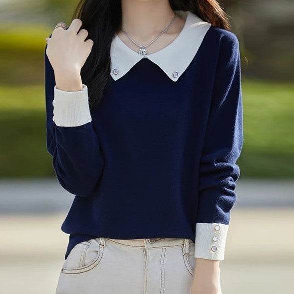 Lapels Bottoming Sweater blouse top For Women - Velora