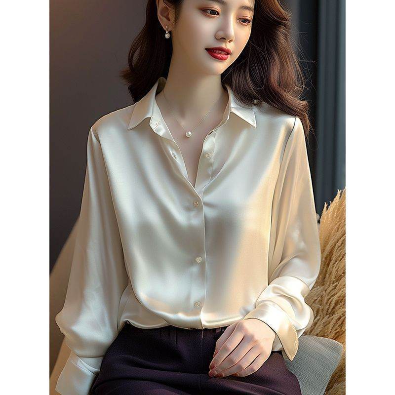 Professional Office Business Retro Unique Chic Satin Silk Blouse shirt Top for women - Velora
