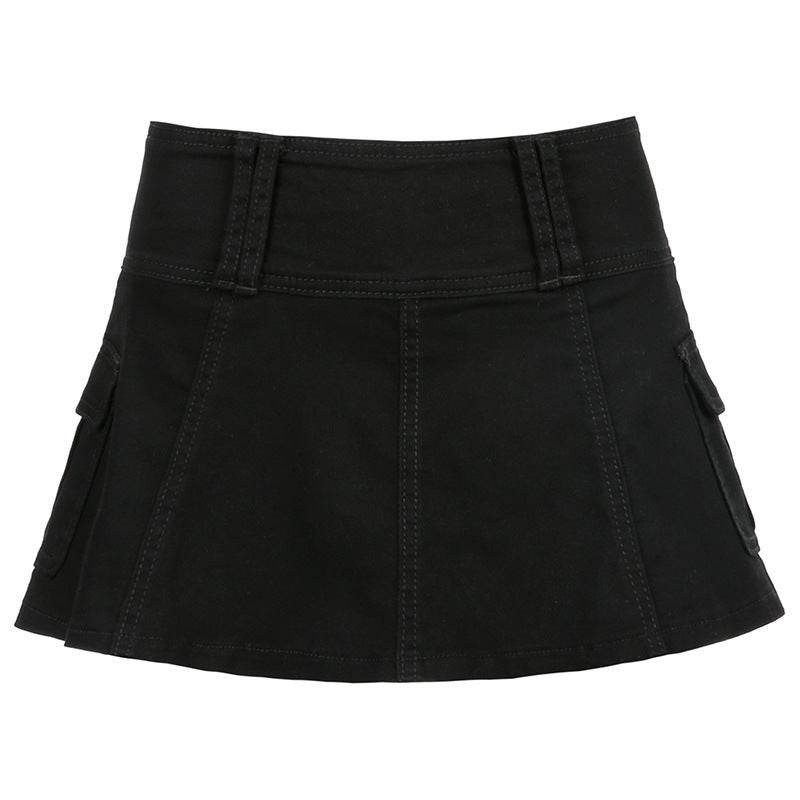Solid White Black Denim Fashion Mini Skirt - Velora