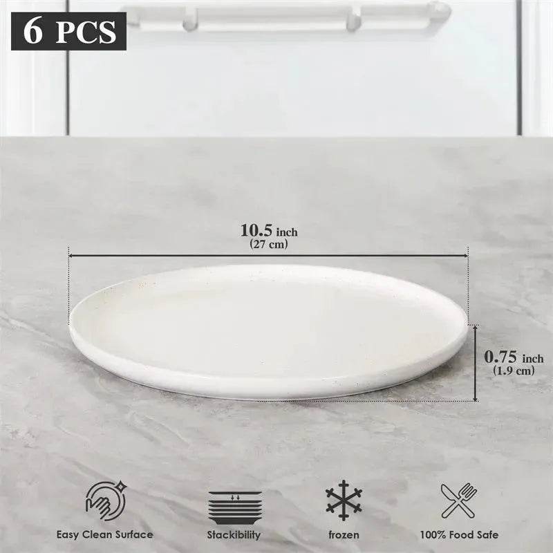 6PCS Flat Ceramic Steak Plate Salad Plates - Velora