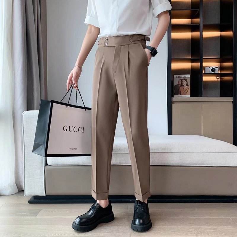 Work Office Business Formal Men's Trouser Draping Cropped Small Suit Pants Men - Velora