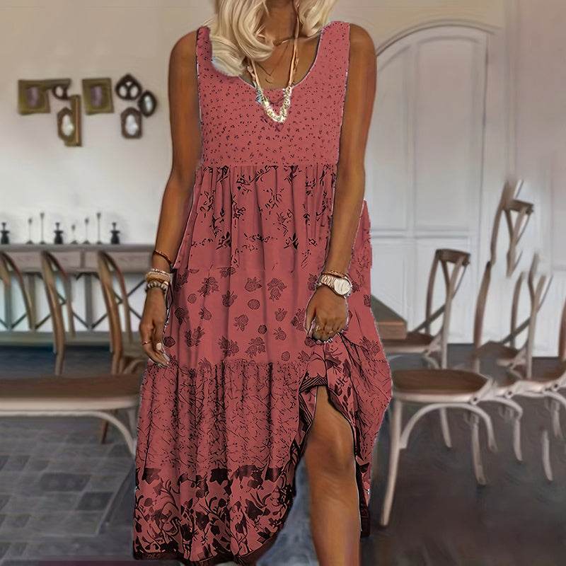 Casual Summer Boho Dress Floral Sleeveless Midi Dress - Velora