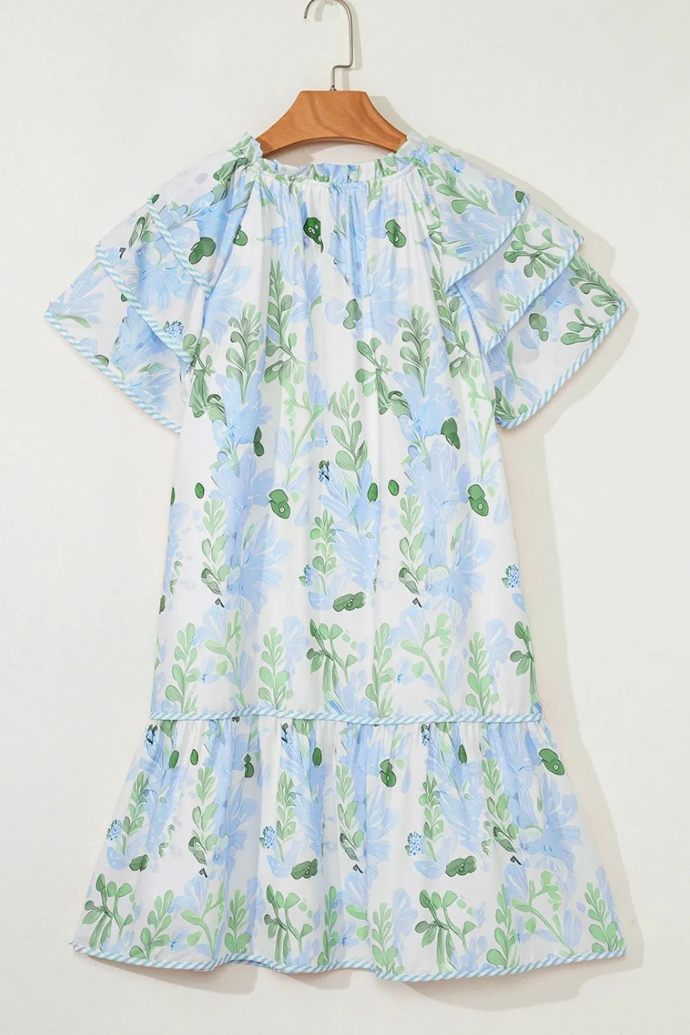 Floral Contrast Edge Layered Short Sleeve Mini Dress - Velora