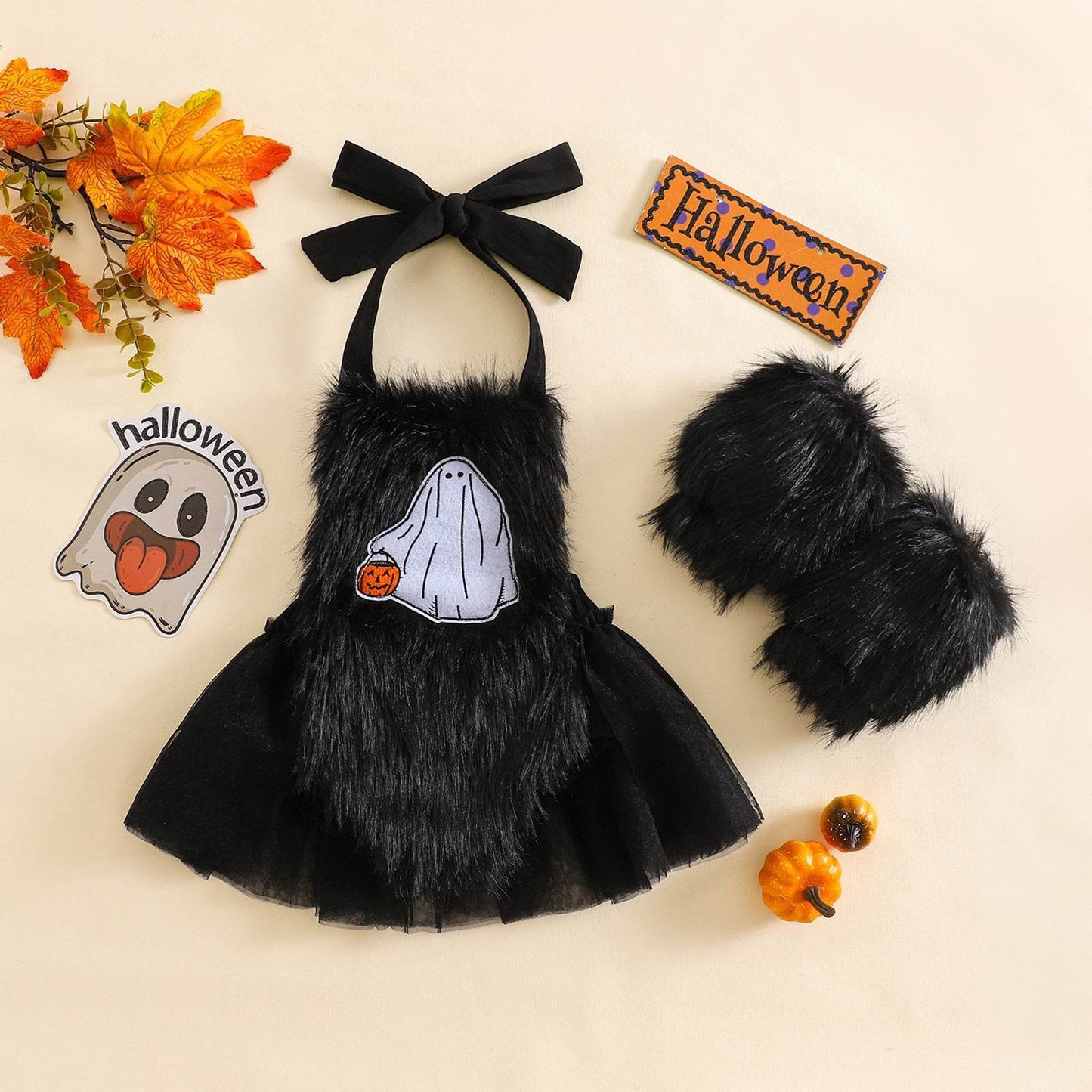 Halloween Children's Clothing Plush Girls' Cute Crawling Suit Two-piece Set - Velora