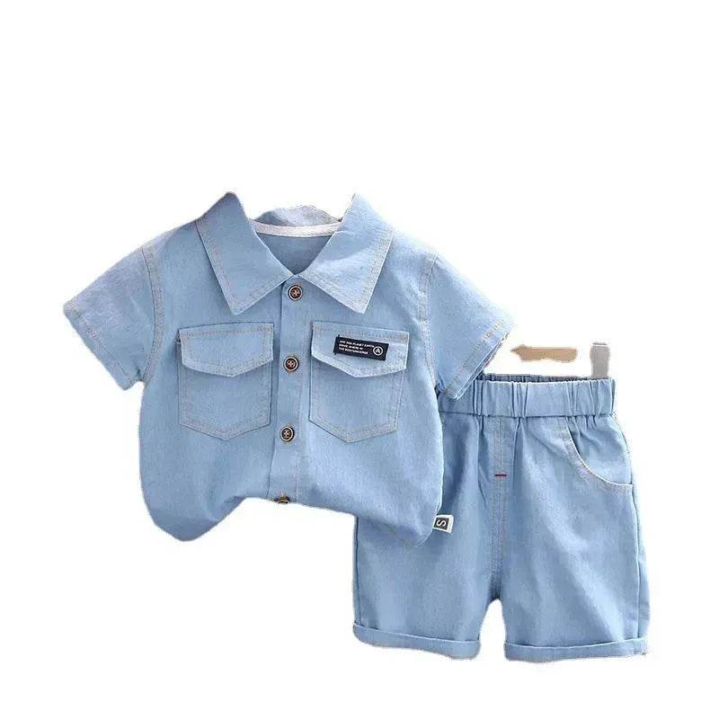 Lapel Short Sleeve Suit Children's Clothing Casual wear for boys Denim Two piece for boys - Velora