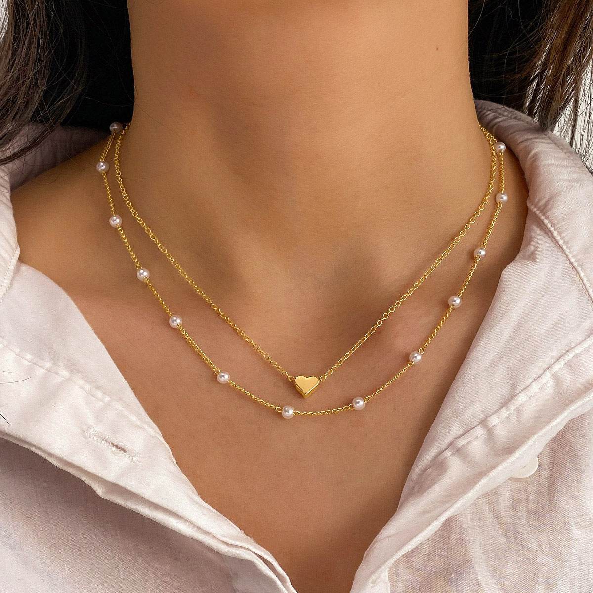 Fashion Jewelry Women's Pearl Tassel Pendant Double-layer Necklace Gold Pearl Necklace For Women - Velora