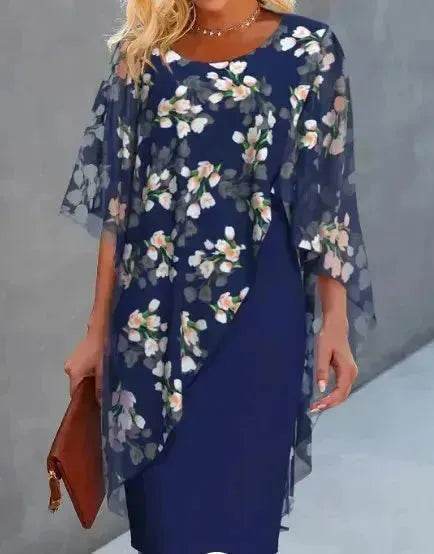Printed Floral Chiffon Fashion Straight Cut Modest Dress - Velora