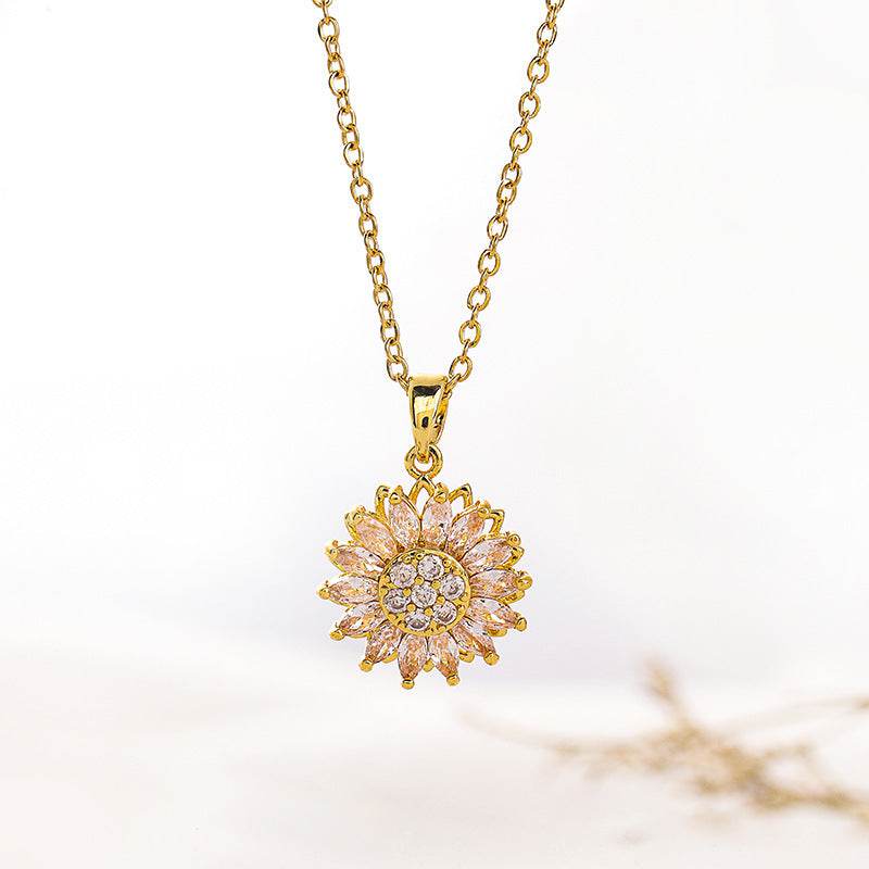 Classic Charm Sunflower Flower Stainless Steel Necklace Earrings Fashion Exquisite Micro Seed Jewelry Ring - Velora