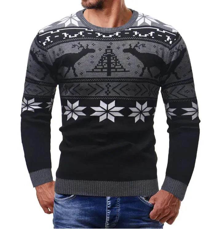 Christmas fawn deer Knit Cashmere sweater for men - Velora