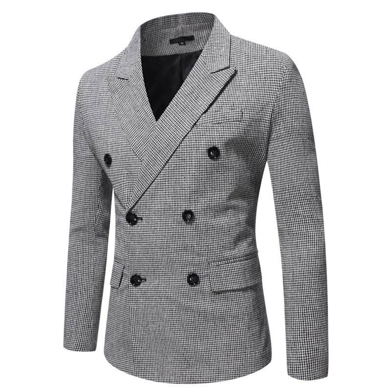 Men's Houndstooth Loose Double Breasted Casual Suit Jacket - Velora