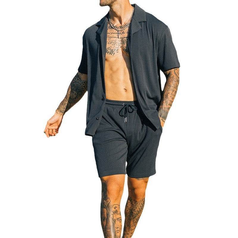Men's Two Piece Set Short Sleeve Lapel Button Shirts And Shorts Beach Style Suits Men Summer Fashion Clothing Streetwear - Velora