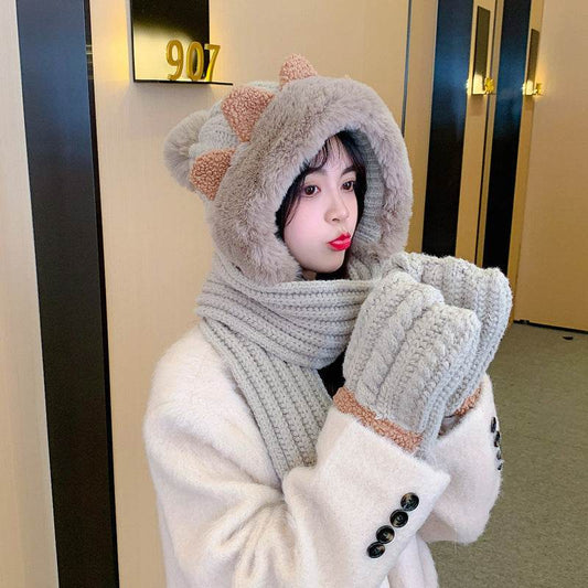 Winter Knitted Wool Scarf Hat Gloves In One Of Three Sets - Velora