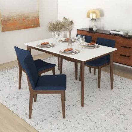 Laura Blue Linen Solid Wood Dining Chair Set Of 2 Mid-Century Modern Style - Velora