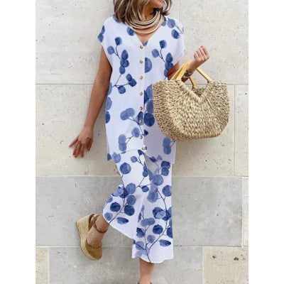 Women's Long Dress Green Rayon Blend Botanical Print - Velora