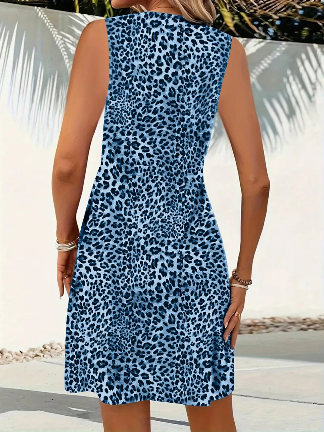 Leopard V-Neck Sleeveless Mini Dress - Velora