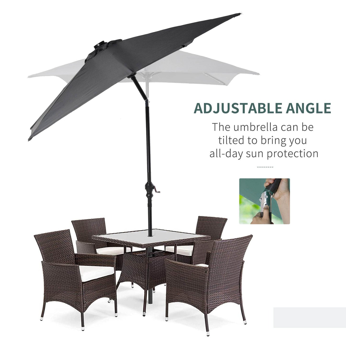 9 X 7 Ft Patio Umbrella Outdoor Table Market With Crank Solar LED Lights Tilt Button For Deck Dark Gray - Velora