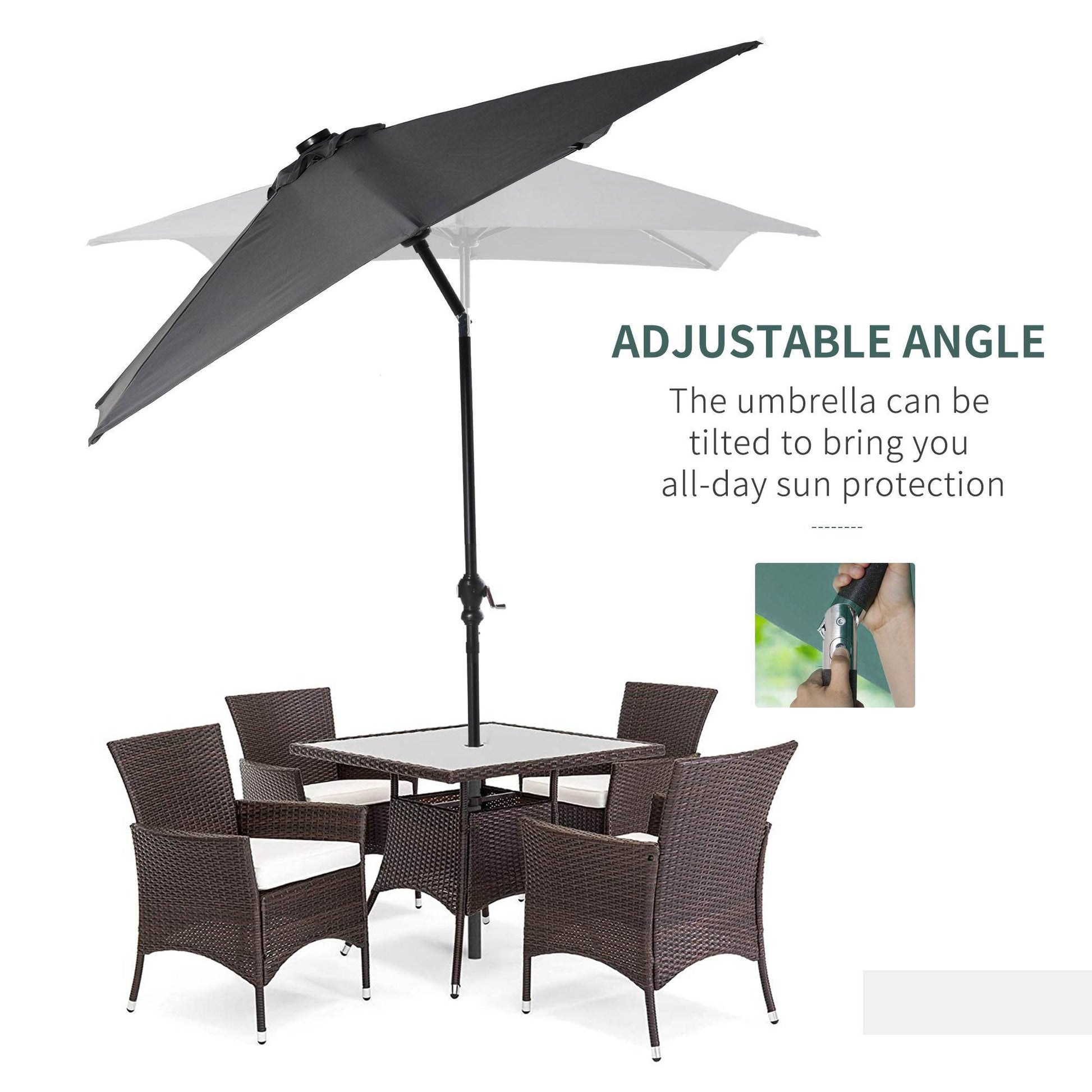 9 X 7 Ft Patio Umbrella Outdoor Table Market With Crank Solar LED Lights Tilt Button For Deck Dark Gray - Velora
