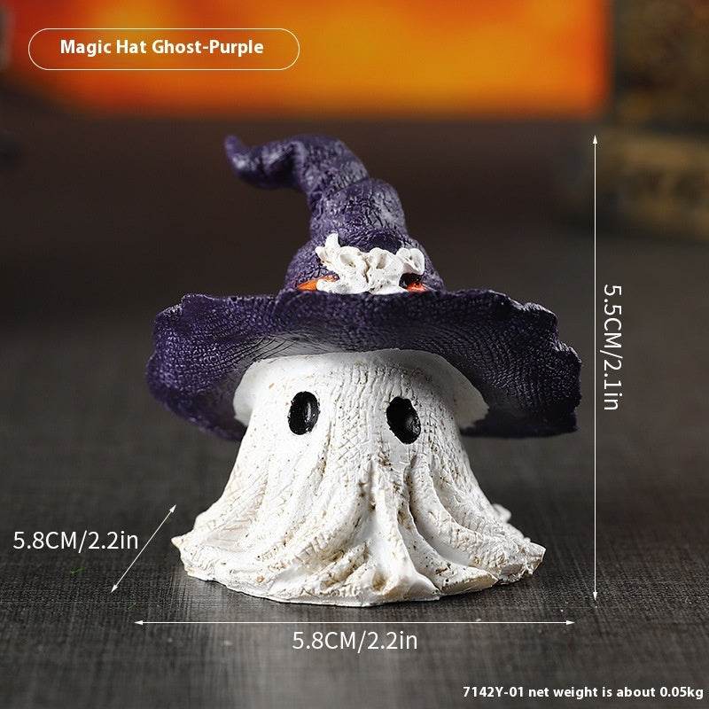 Resin Decoration Halloween Wizard Hat Ghost Ornaments - Velora